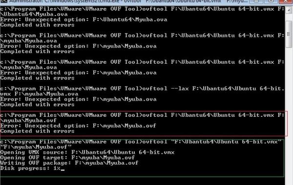 Convert .vmx to .ova, .ovf Errors(Resolved)