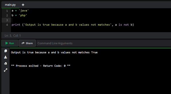 Python logic for IS NOT