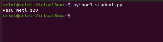Output of python script. Here you'll get student details displayed.
