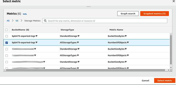 Alarm storage metrics AWS